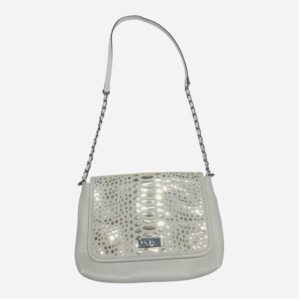 bebe Women’s Chain Crossbody Bag Purse Grey/ Gold - Picture 2 of 12